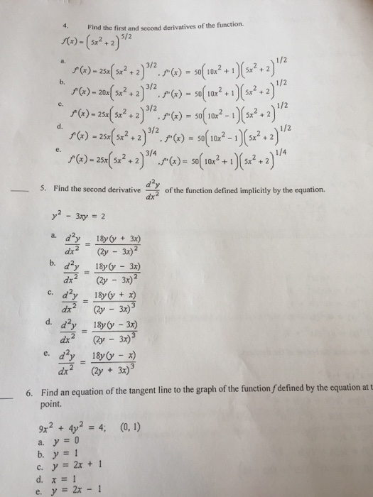 Solved Find The First And Second Derivatives Of The Funct Chegg Com