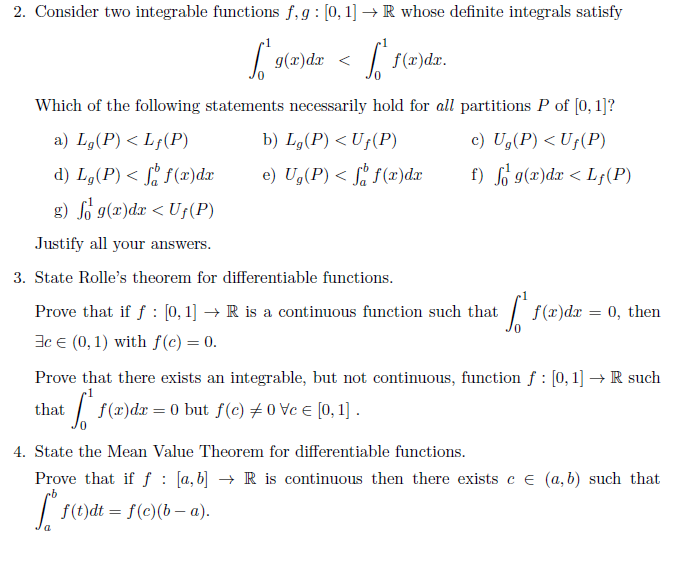 Solved 2 Consider Two Integrable Functions F G 0 1 Chegg Com