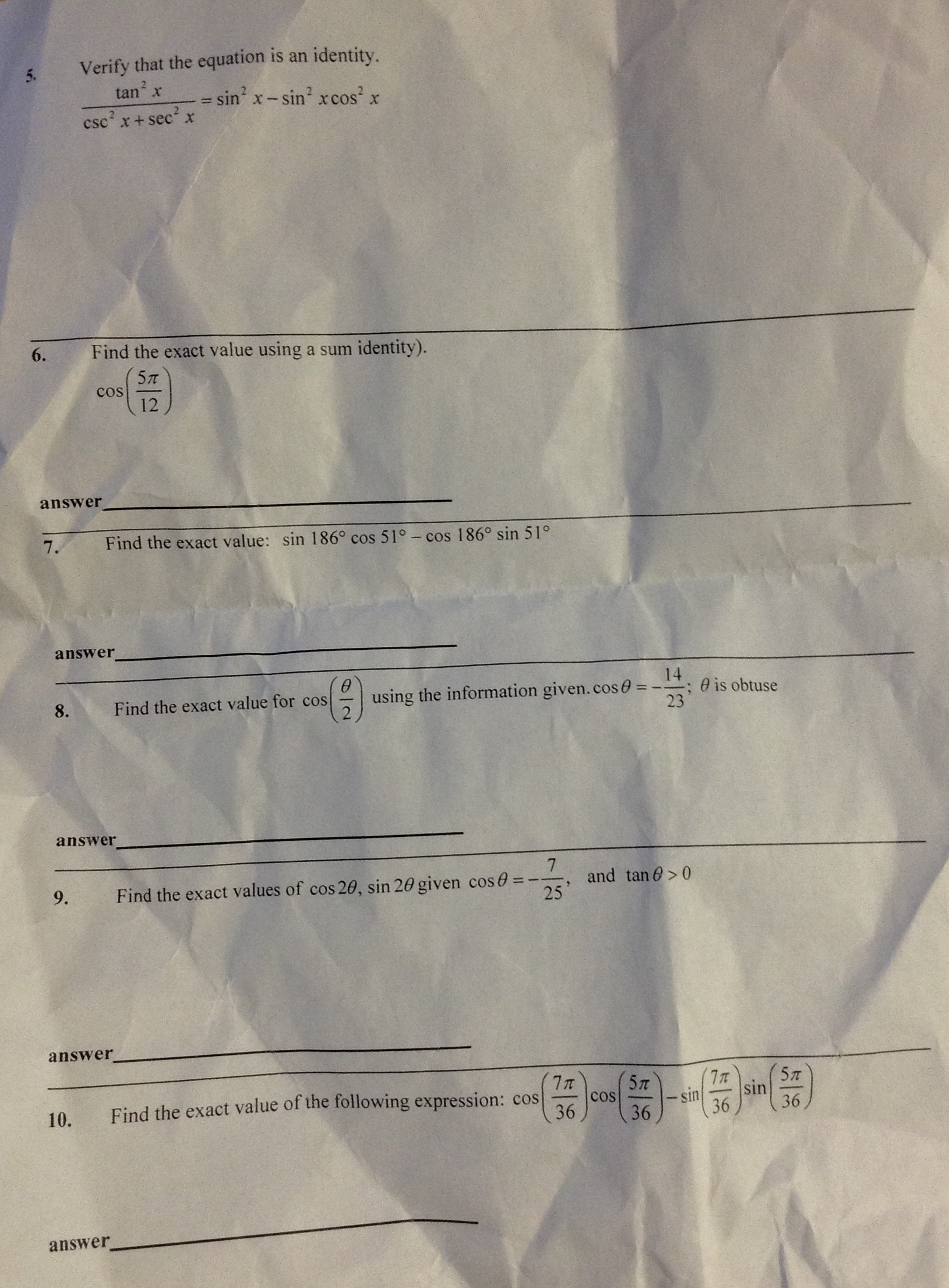 Solved Verify That The Equation Is An Identity Tan 2 X C Chegg Com