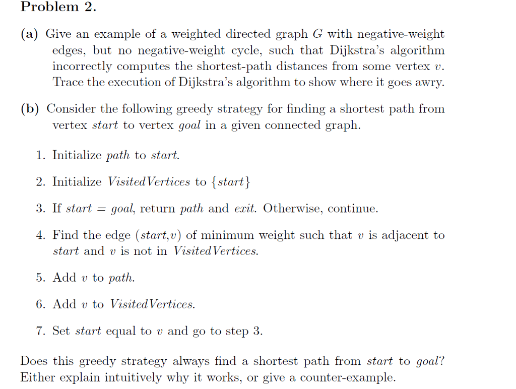 Solved Problem 2. (a) Give an example of a weighted directed | Chegg.com