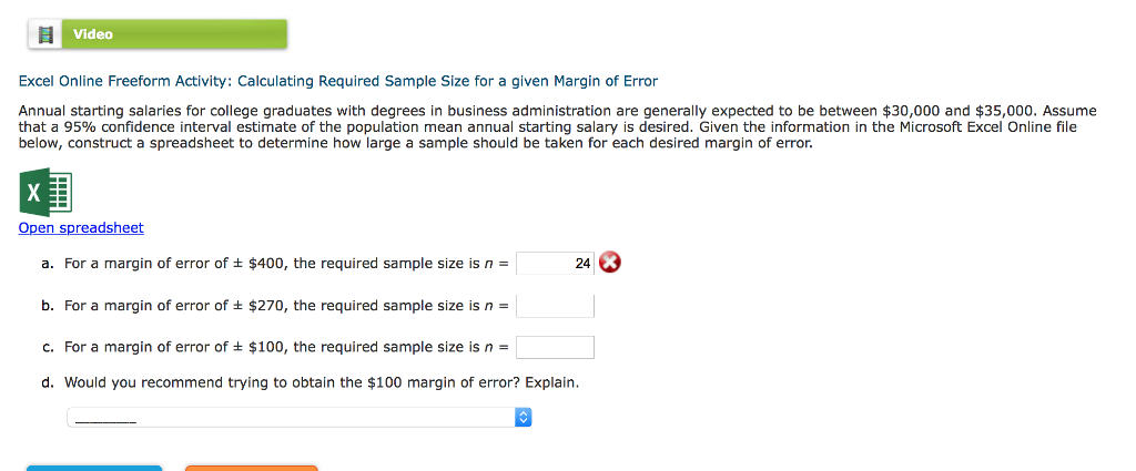 Solved Video Excel Online Freeform Activity Calculating Chegg Com