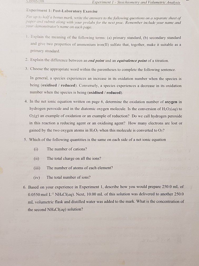 Basic Stoichiometry Post Lab Exercises Answers - Exercise ...