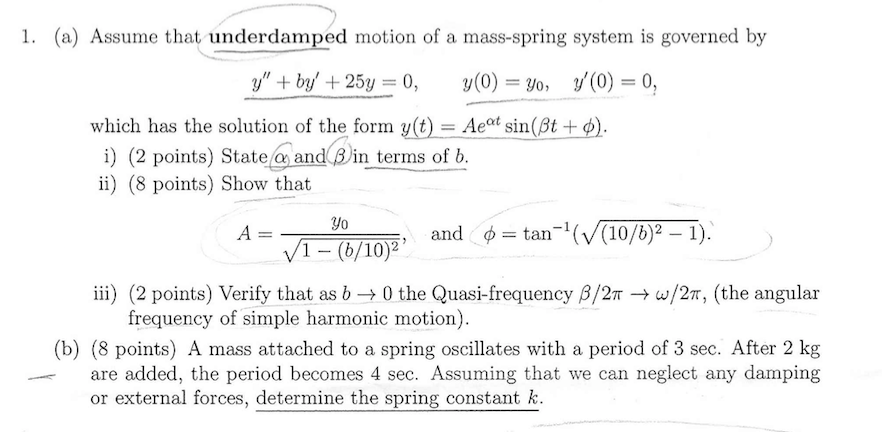 Solved Assume That Underdamped Motion Of A Mass Spring Sy Chegg Com