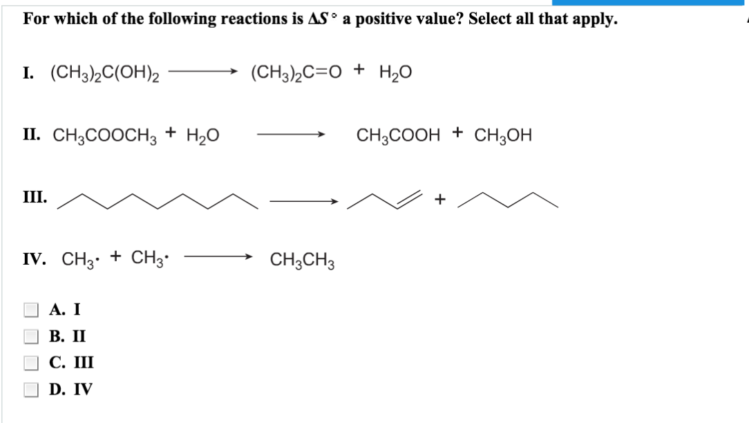 Solved For Which Of The Following Reactions Is Delta S^de