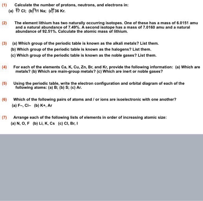 Solved Calculate The Number Of Protons Neutrons And Ele