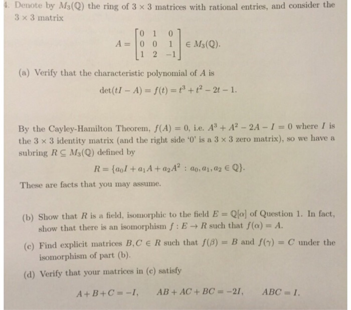 Solved Denote By M3 Q The Ring Of 3 X 3 Matrices With R Chegg Com