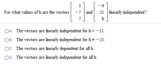 Linear independence homework picture
