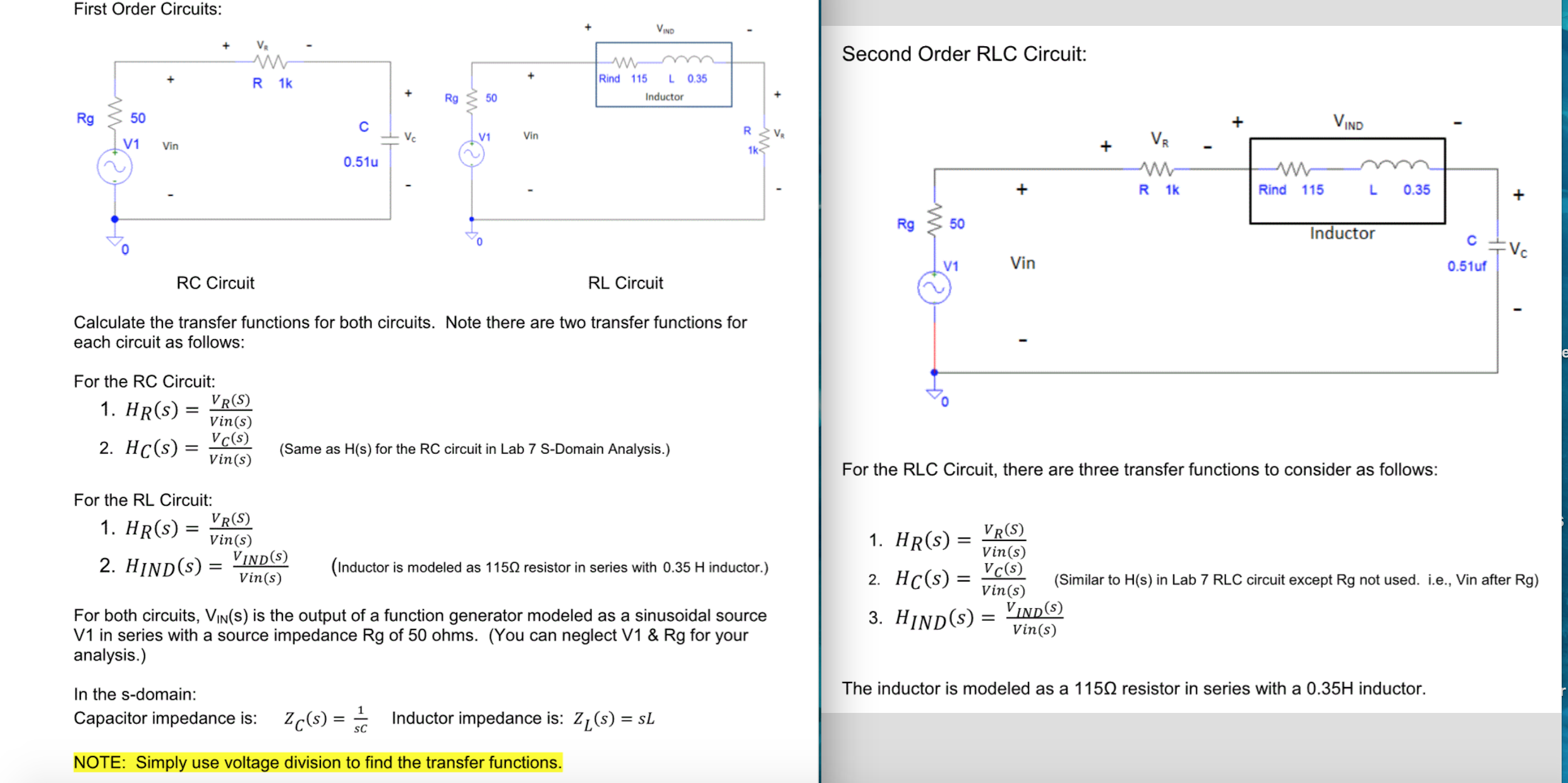 Solved Find The S Domain Transfer Functions For These First Chegg Com