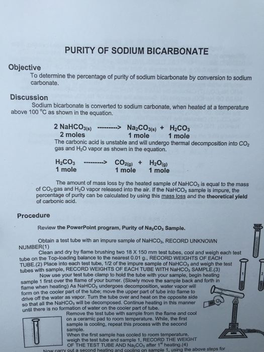 of sodium bicarbonate decomposition SODIUM PURITY Solved:  OF Chegg.com Determin To  Objective  BICARBONATE