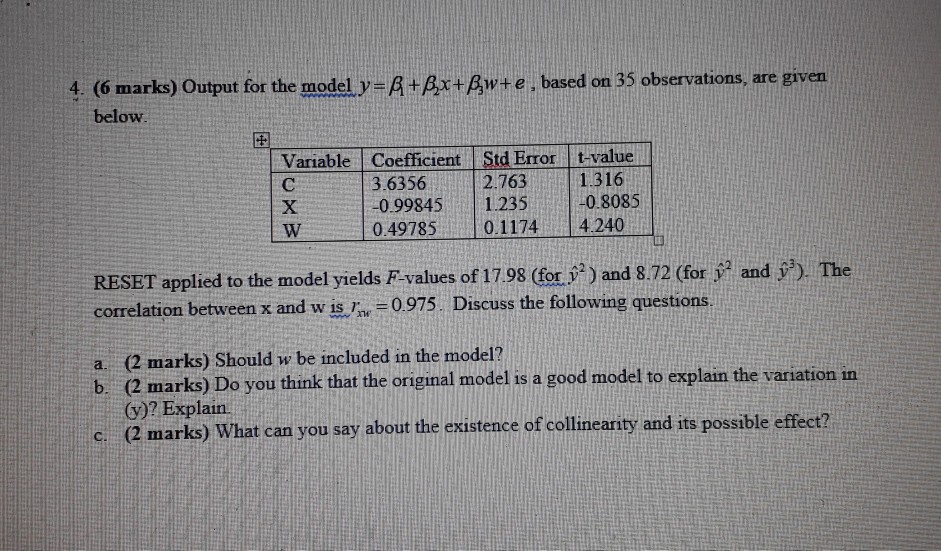 Solved 4 6 Marks Output For The Modely A Px Ssw E Bas Chegg Com