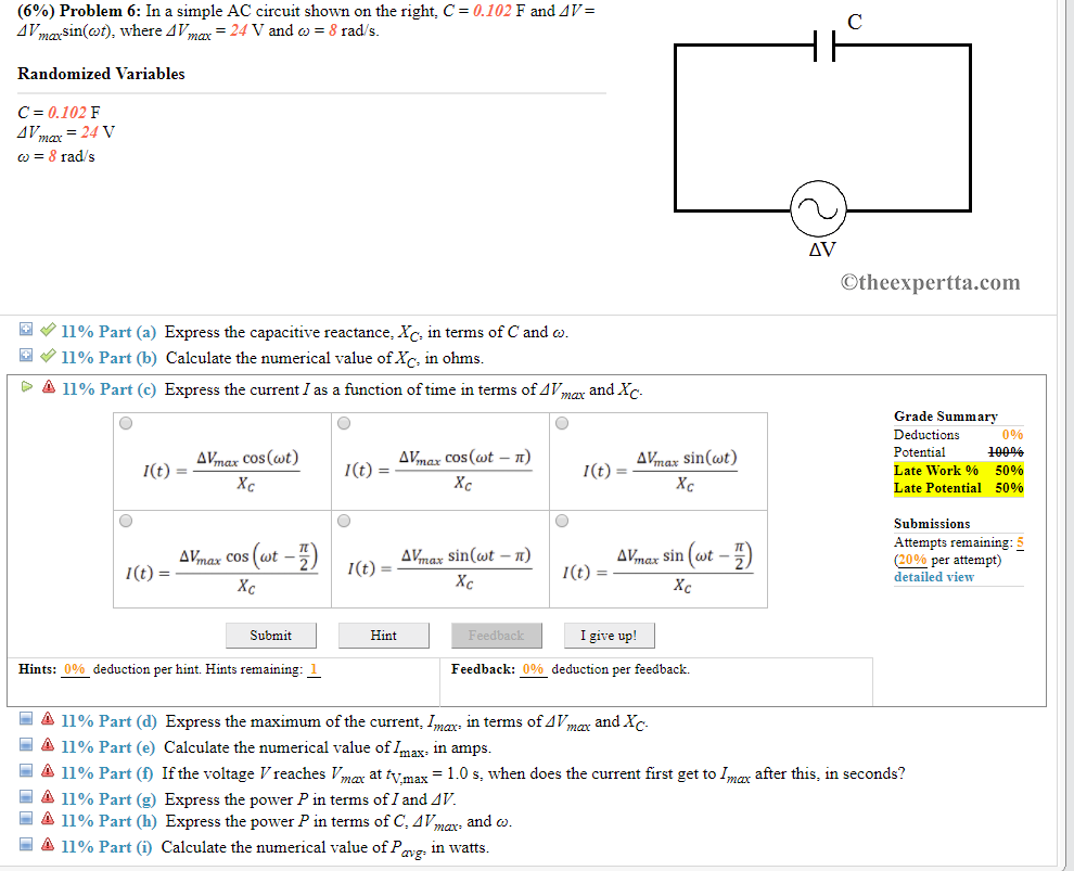 Solved 690 Problem 6 In A Simple Ac Circuit Shown On T Chegg Com