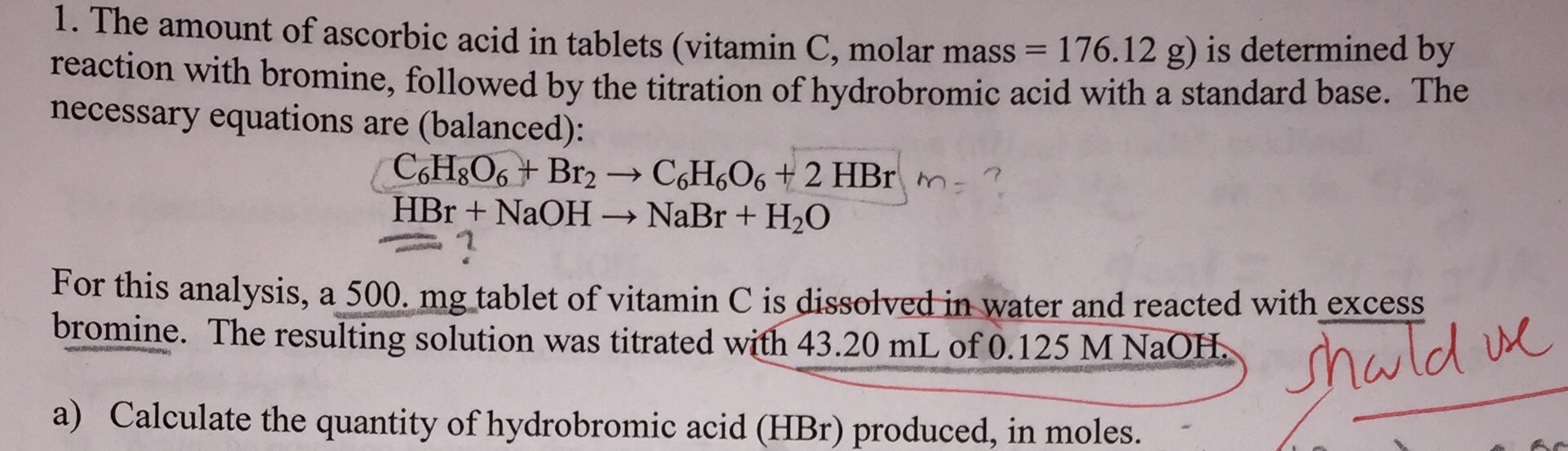 Solved B) Calculate The Purity In Vitamin C Of The Table