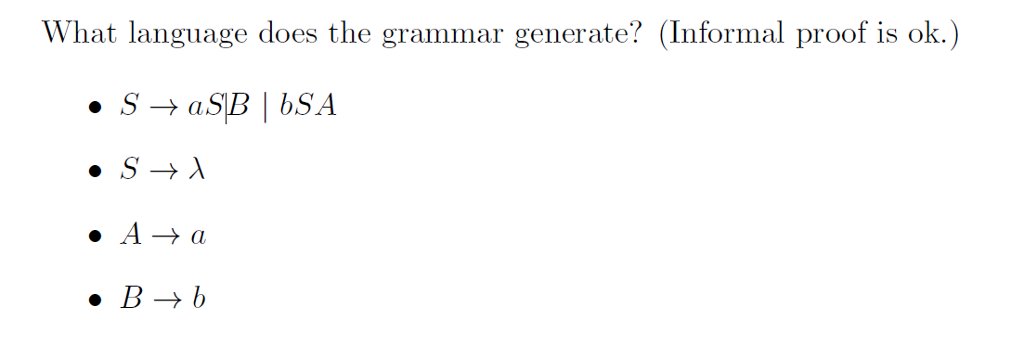 What language does the grammar generate? (Informal proof is ok.)