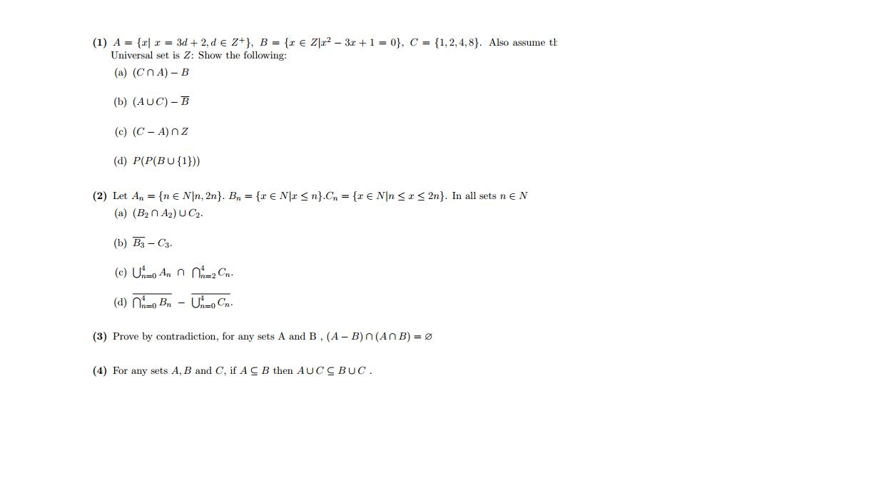 Solved 1 A X X 3d 2 D Element Of Z B X E Chegg Com