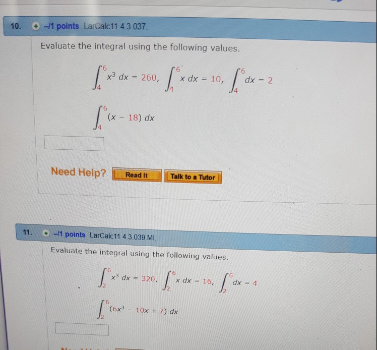 Evaluate The Integral Using The Following Values 8 8 Chegg 