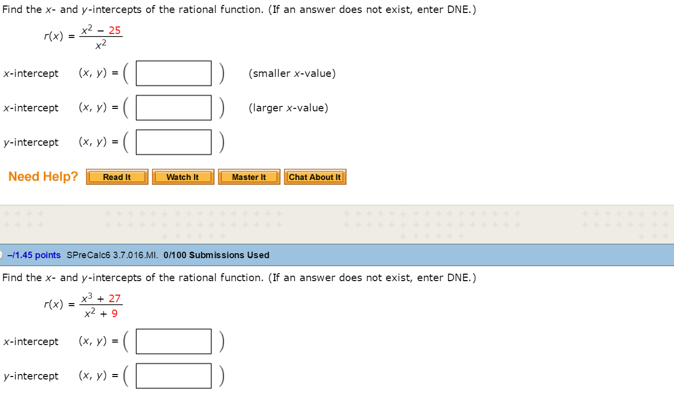 Find The X And Y Intercepts Of The Rational Chegg Com