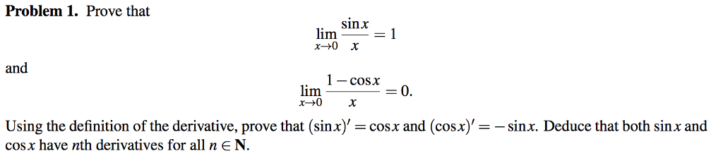 Solved Prove That Lim X Rightarrow 0 Sin X X 1 And Lim X Chegg Com