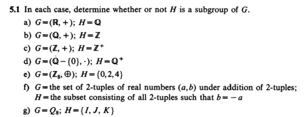 Solved In Each Case Determine Whether Or Not H Is A Subg Chegg Com