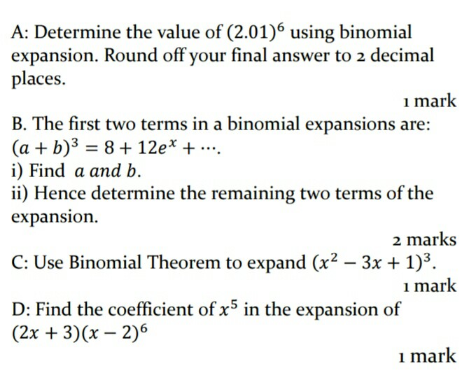 Solved A Determine The Value Of 2 01 6 Using Binomial E Chegg Com