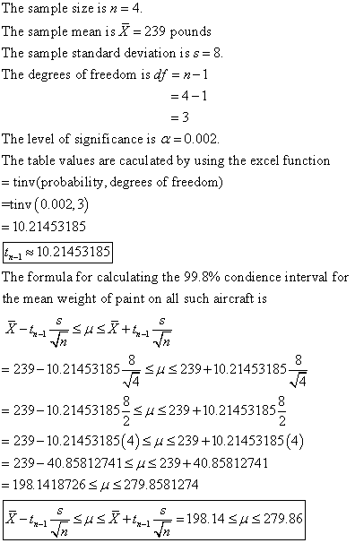 The sample size is n-4 e sample mean is X 239 pounds The sample standard deviation is s 8 The degrees of freedom is df n-1 Th