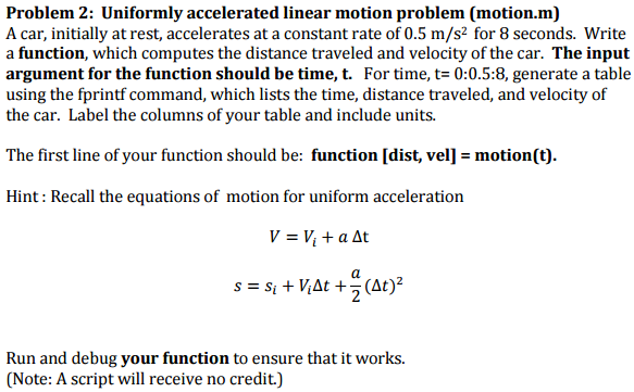 Turbulencia Finalmente Conquistador Solved Problem 2: Uniformly accelerated linear motion | Chegg.com