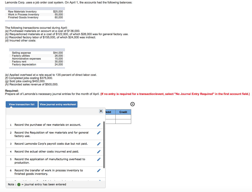 Solved: Lamonda Corp. Uses A Job Order Cost System. On Apr ... Solved: Lamonda Corp. Uses A Job Order Cost System. On Apr ...