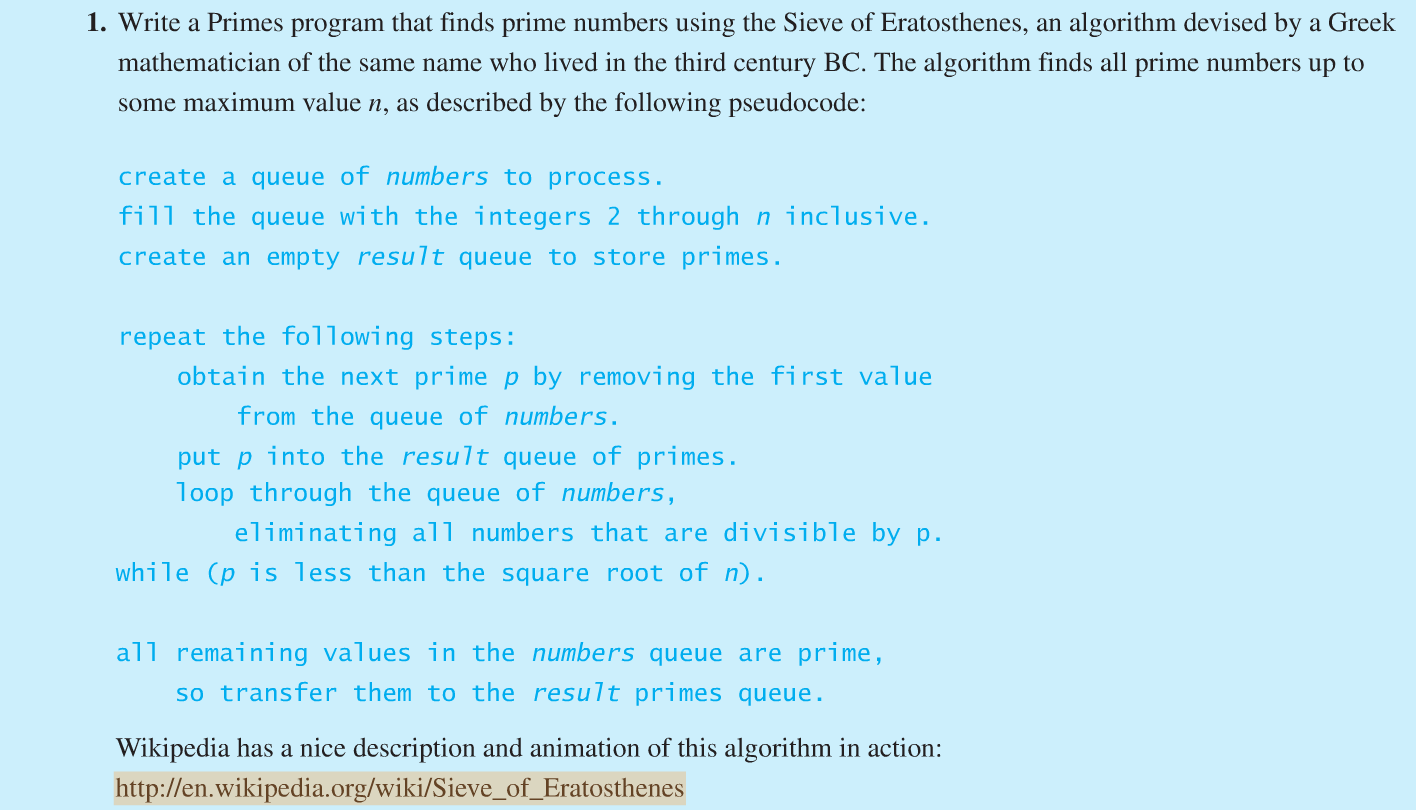 q process loop Named Create Solved: That A PrimeQueue.java Contains Class