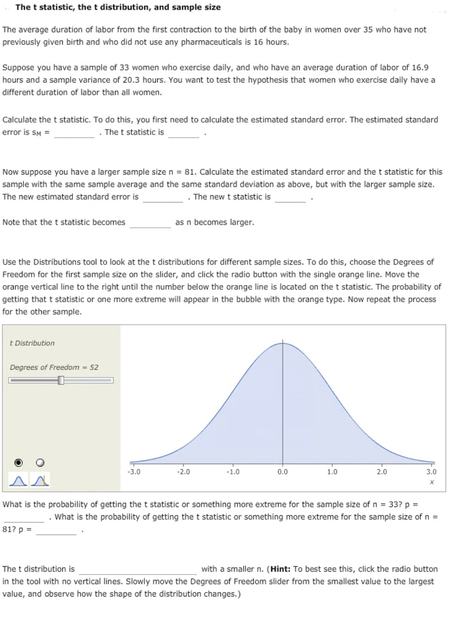 Solved The t statistic, the t distribution, and sample size