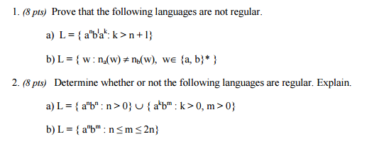 Solved Prove That The Following Languages Are Not Regular Chegg Com