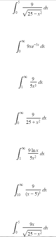 Solved Integral 5 0 9 Square Root 25 X 2 Dx Integral In Chegg Com