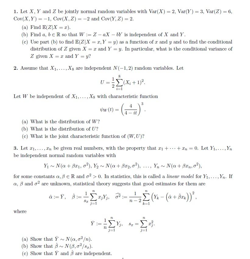 Let X Y And Z Be Jointly Normal Random Variables Chegg Com