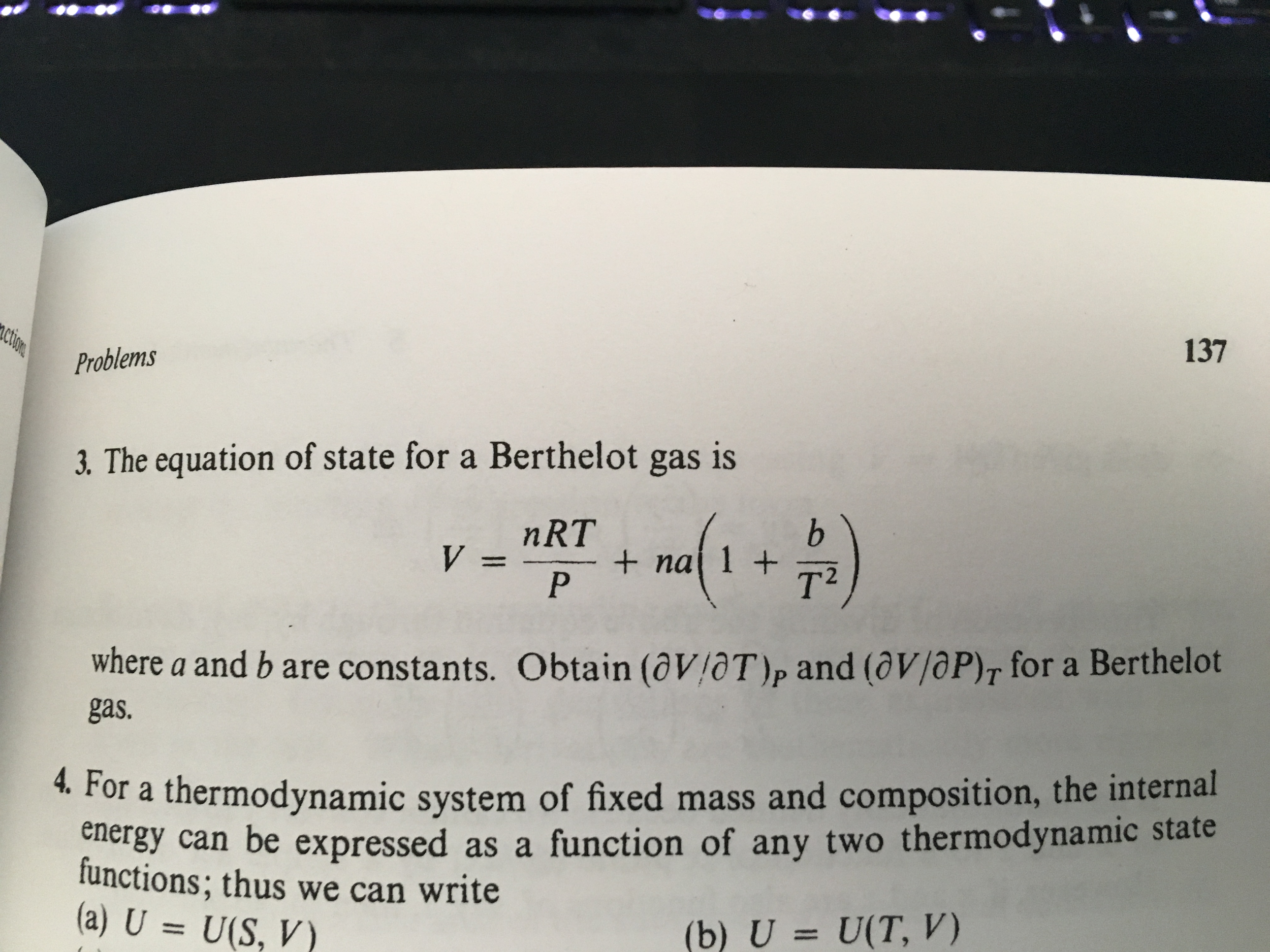 Solved The Equation Of State For A Berthelot Gas Is V N Chegg Com
