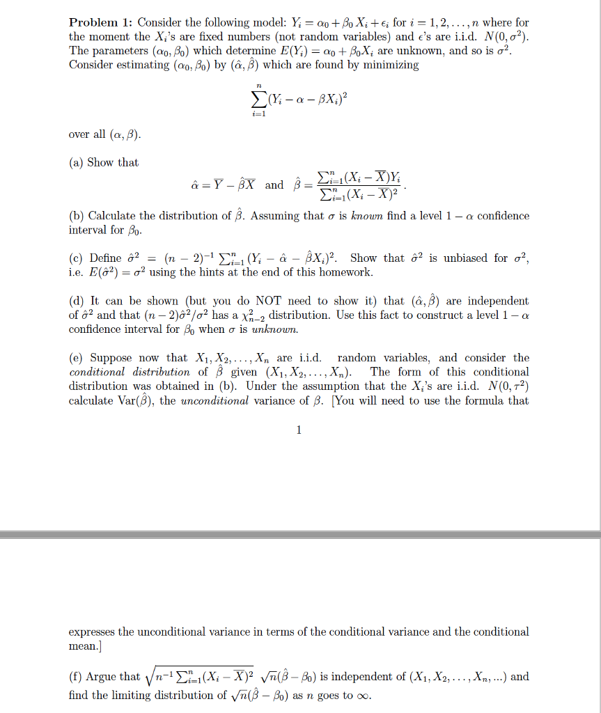 Solved Problern 1 Consider The Following Model Yi Chegg Com