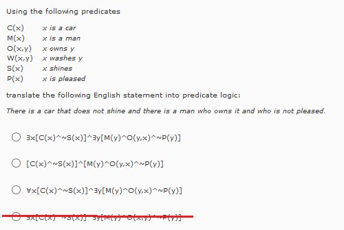 Solved Using The Following Predicates C X X Is A Car M X X Chegg Com