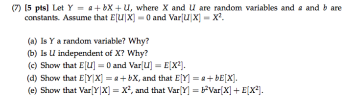 Solved 7 5 Pts Let Y A Bx U Where X And U Are Ran Chegg Com