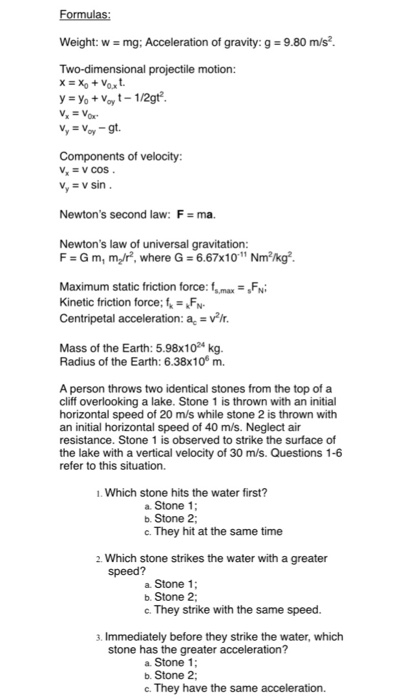 Solved Weight W Mg Acceleration Of Gravity G 9 80 Chegg Com