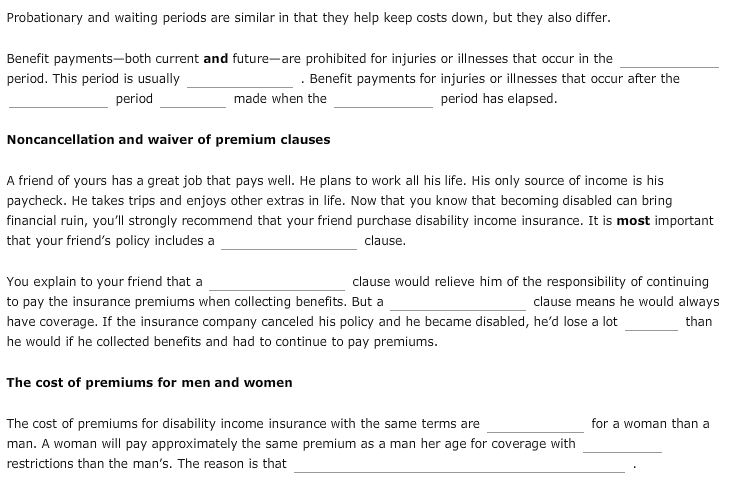 14. Disability Insurance Provisions And Cos