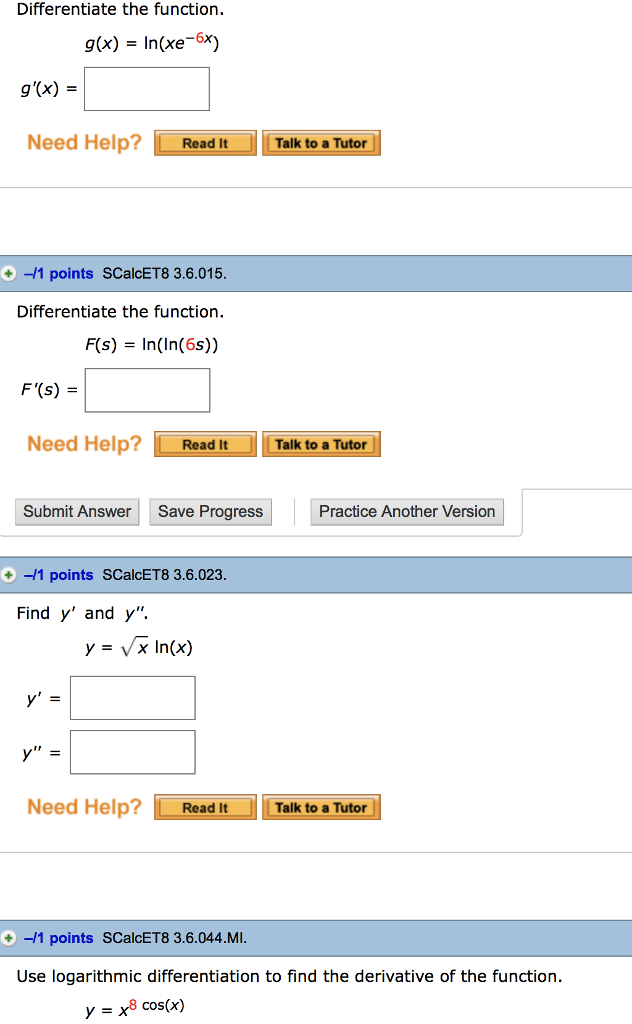Solved Differentiate The Function G X Ln Xe 6x G X Chegg Com