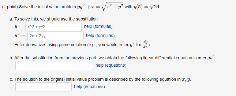 1 Point Solve The Initial Value Problem Yy Z X2 Chegg Com