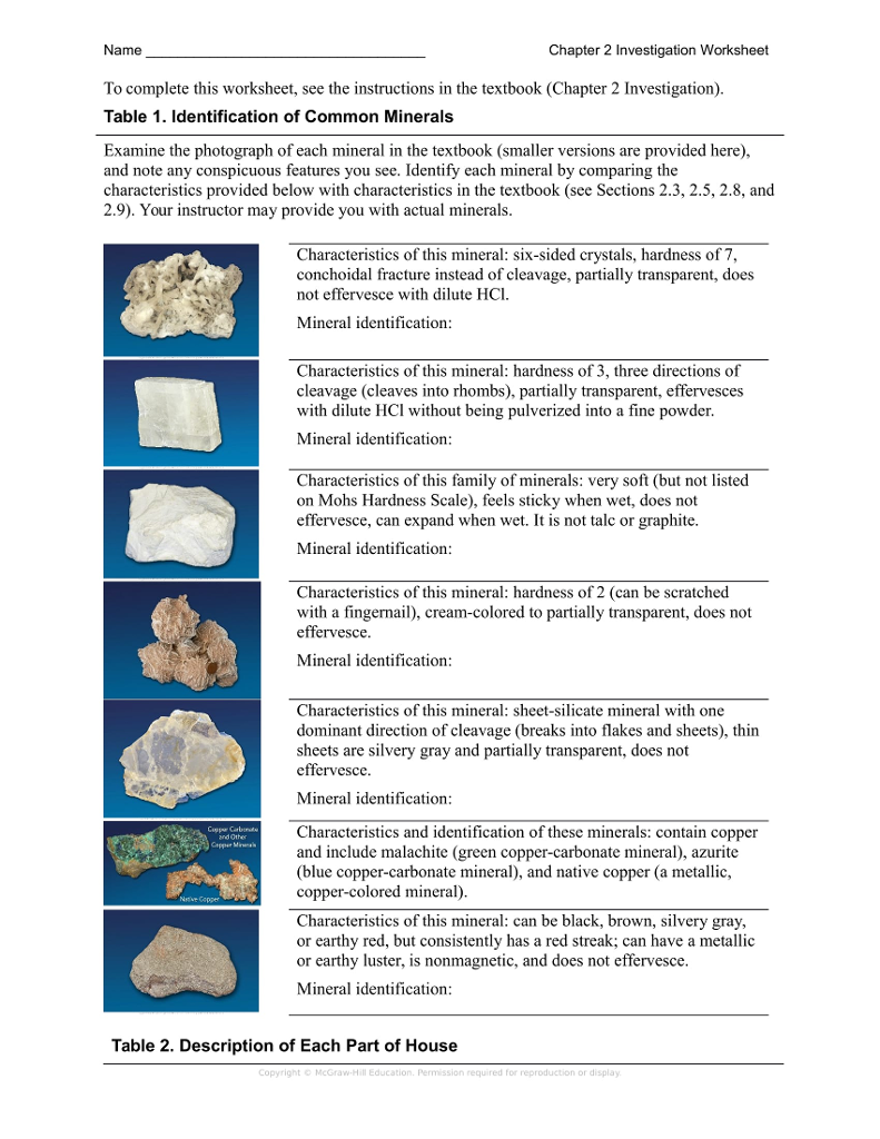 Mineral Identification Worksheet Answers Promotiontablecovers
