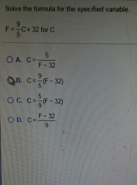 Solved Solve The Formula For The Specified Variable F 9 5 Chegg Com