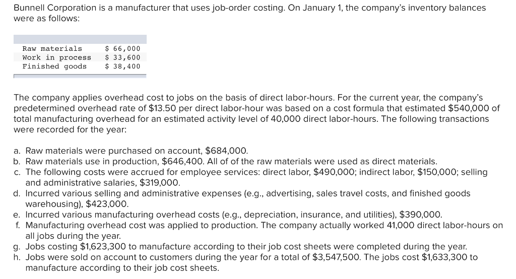 Solved Bunnell Corporation Is A Manufacturer That Uses Jo