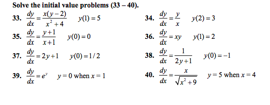 Solved Solve The Initial Value Problems Dy Dx X Y Chegg Com