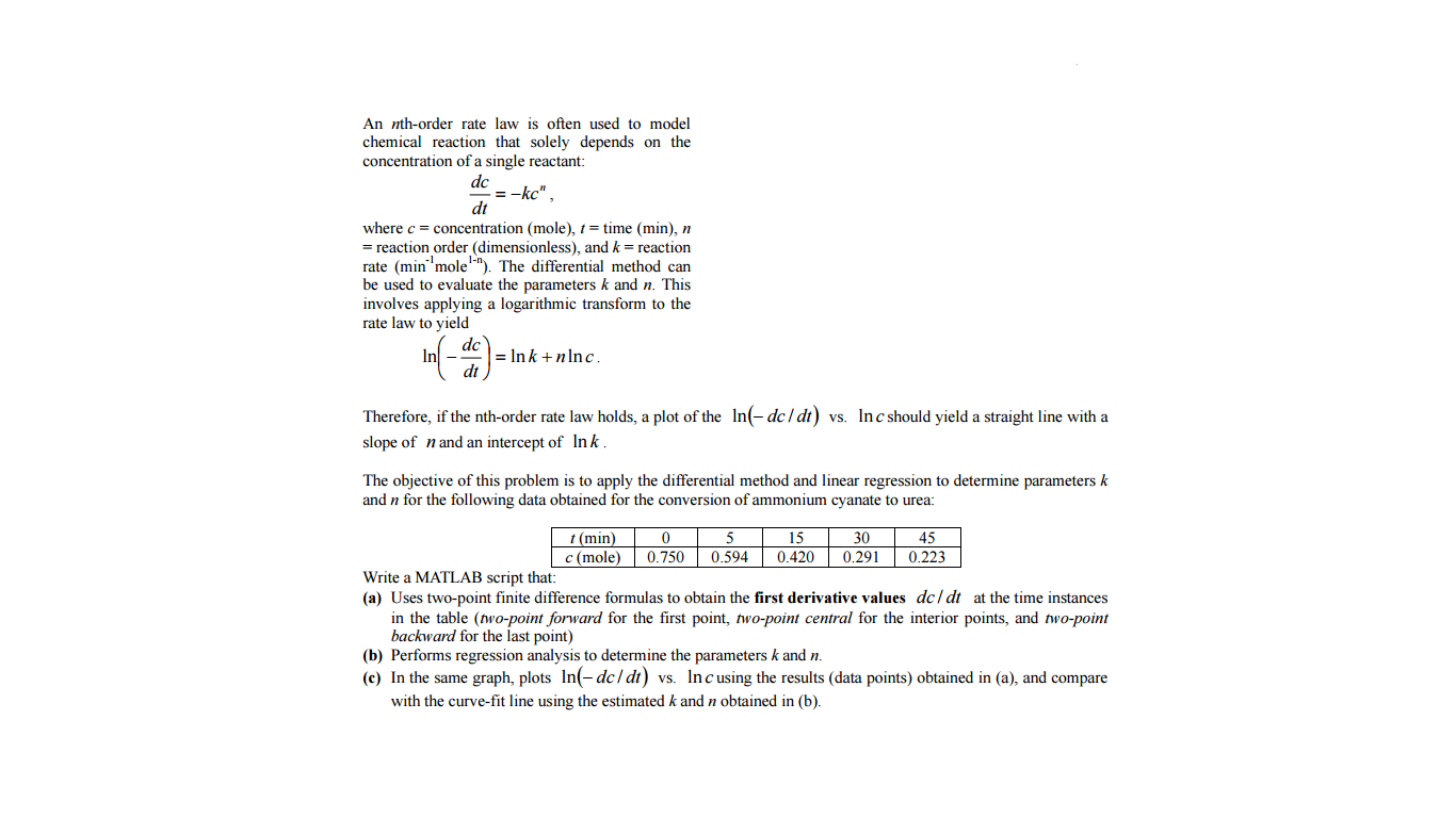 An Nth Order Rate Law Is Often Used To Model Chemi Chegg Com