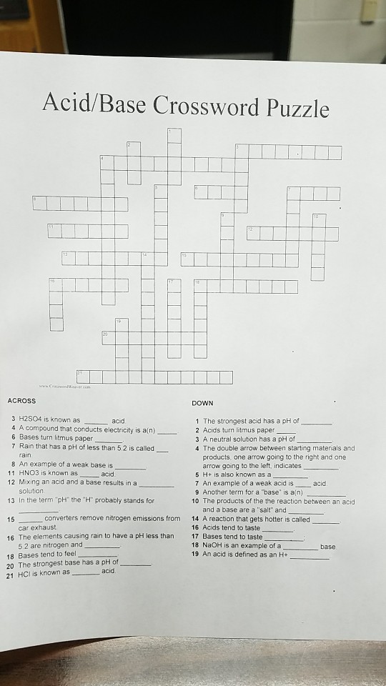 Solved Acid Base Crossword Puzzle Across Down 3 H2s04 Is Chegg Com