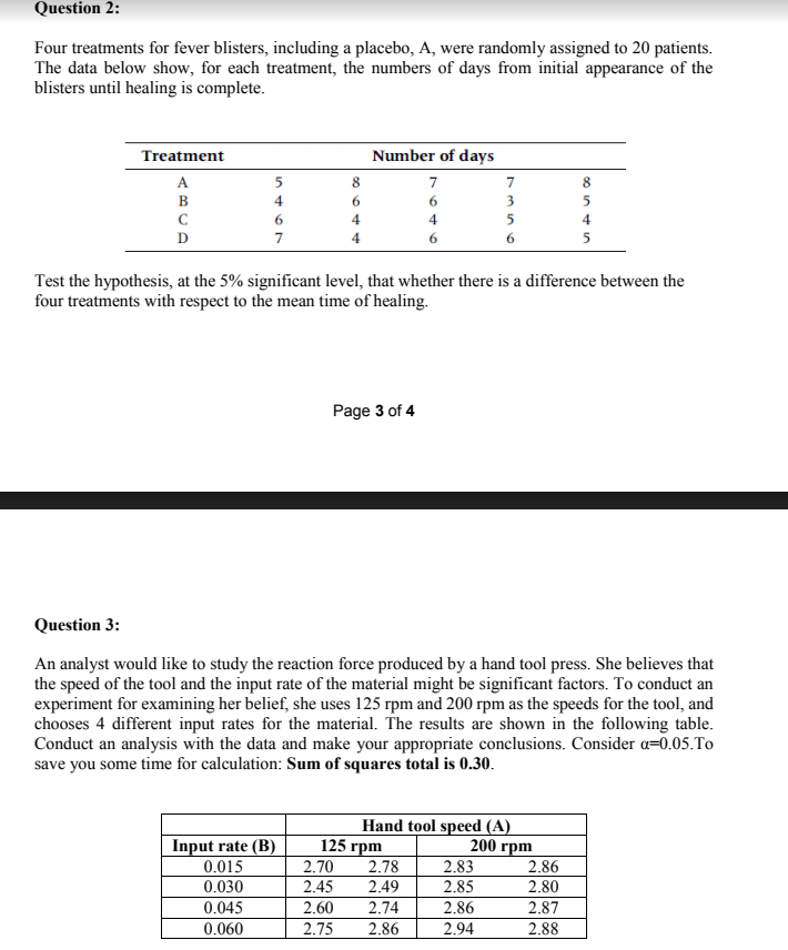 Solved Question 2 Four Treatments For Fever Blisters In Chegg Com