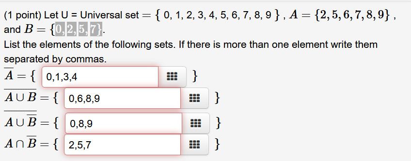 Let U Universal Set 0 1 2 3 4 5 6 7 8 9 Chegg Com