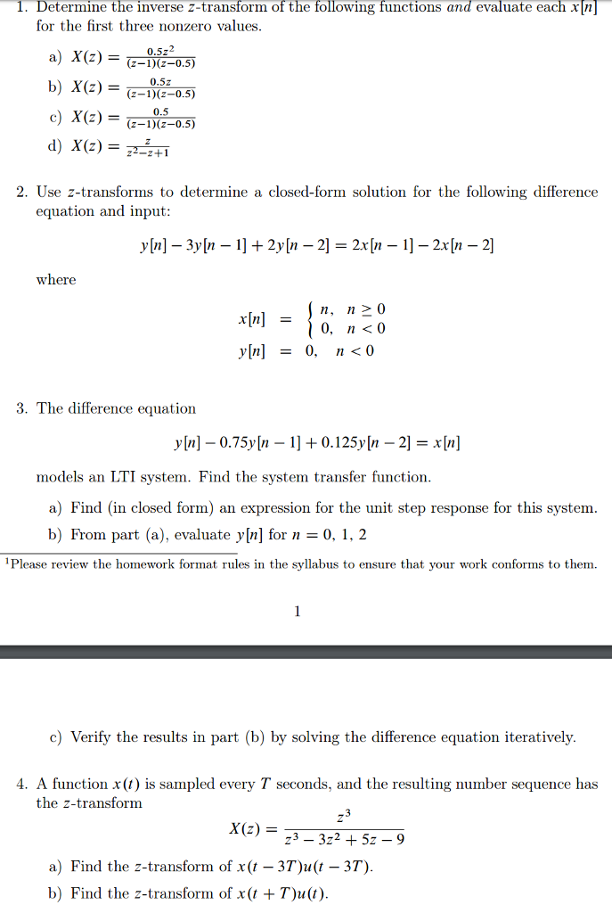 Solved Determine The Inverse Z Transform Of The Following Chegg Com