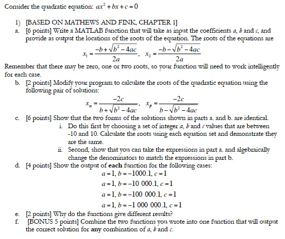 MATLAB CODE: Consider The Quadratic Equation: Ax^2... | Chegg.com