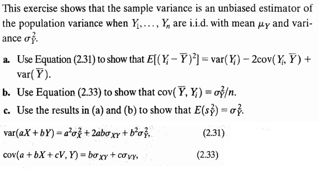 Solved This Exercise Shows That The Sample Variance Is An Chegg Com
